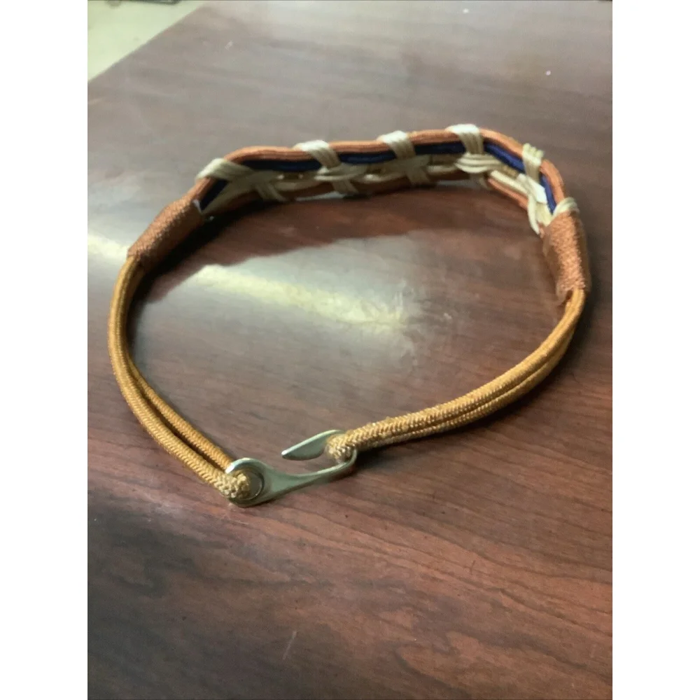 Vtg 80s Waist Belt Women Khaki Brown GoldBraided Multicolor Braided Stretch